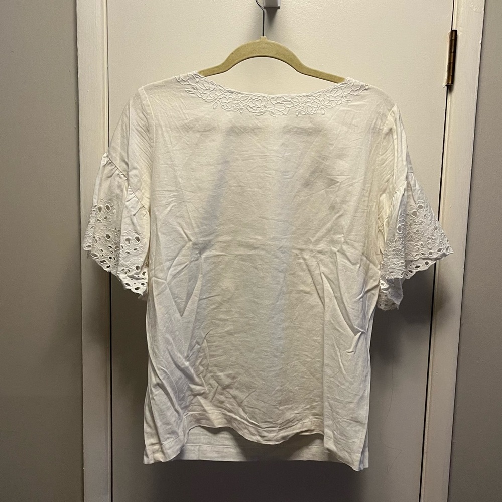LOFT Linen Blend Eyelet Trim Shot Sleeve Top